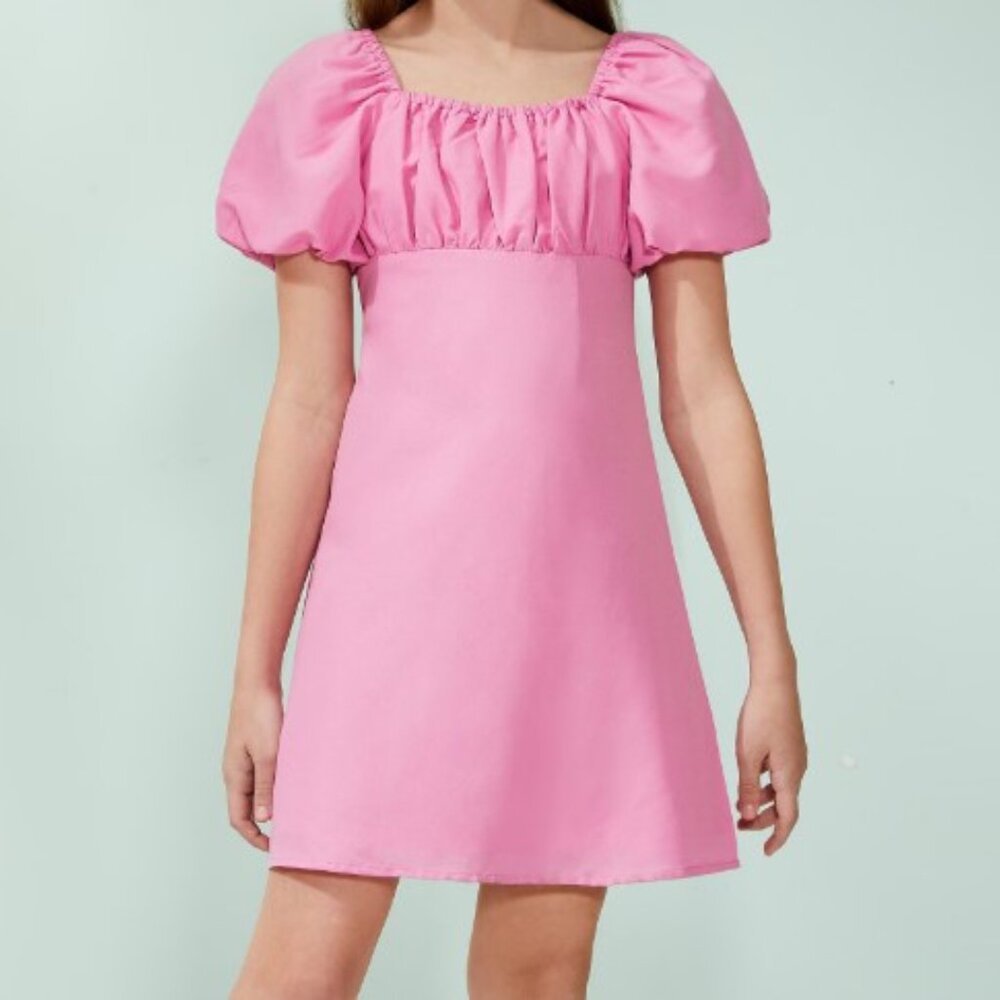 Girls Size 14 GB Girls Pink Puff-Sleeve Empire Waist Dress, Like New - Picture 5 of 10